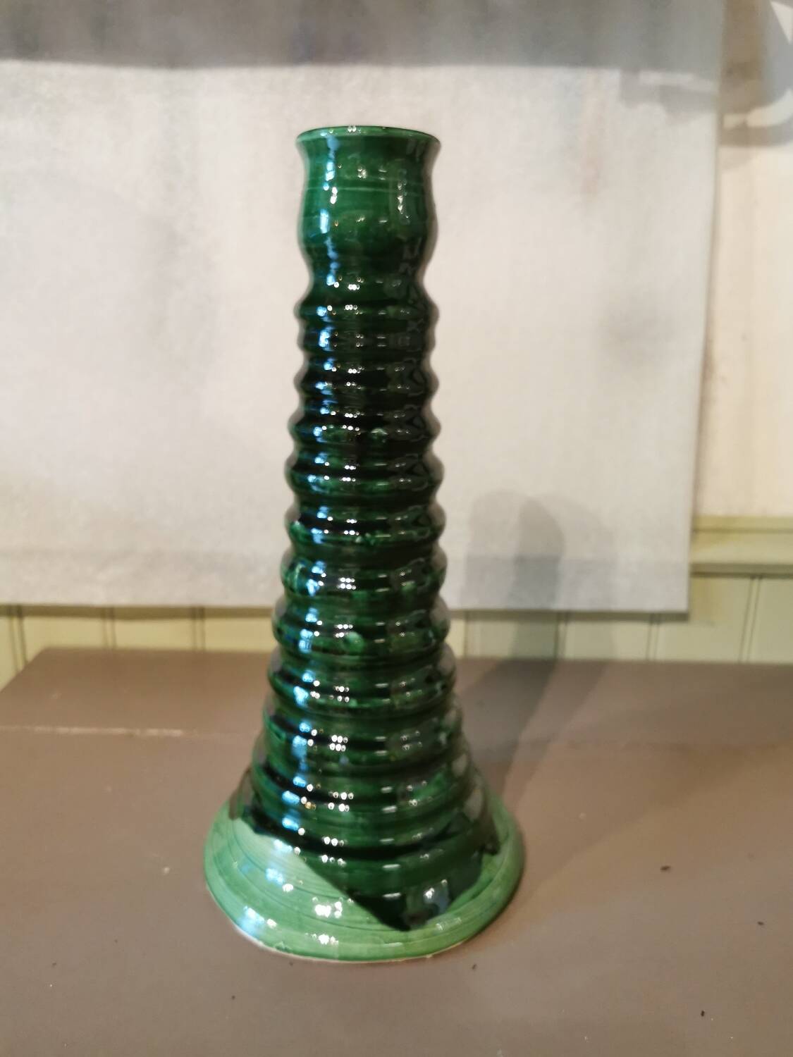Large green ceramic candle holder Morocco