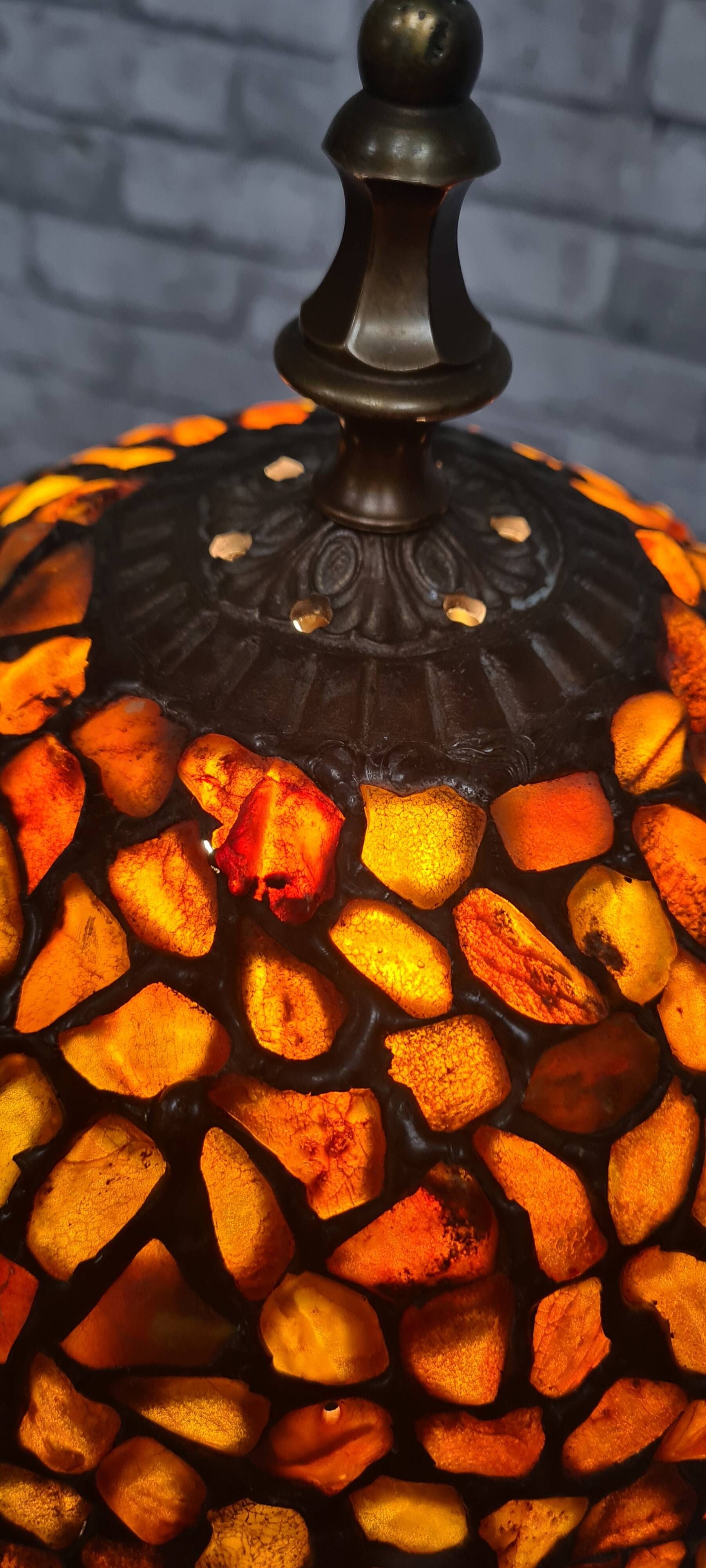 Large american art nouveau lamp with tiffany amber lampshade 61x23