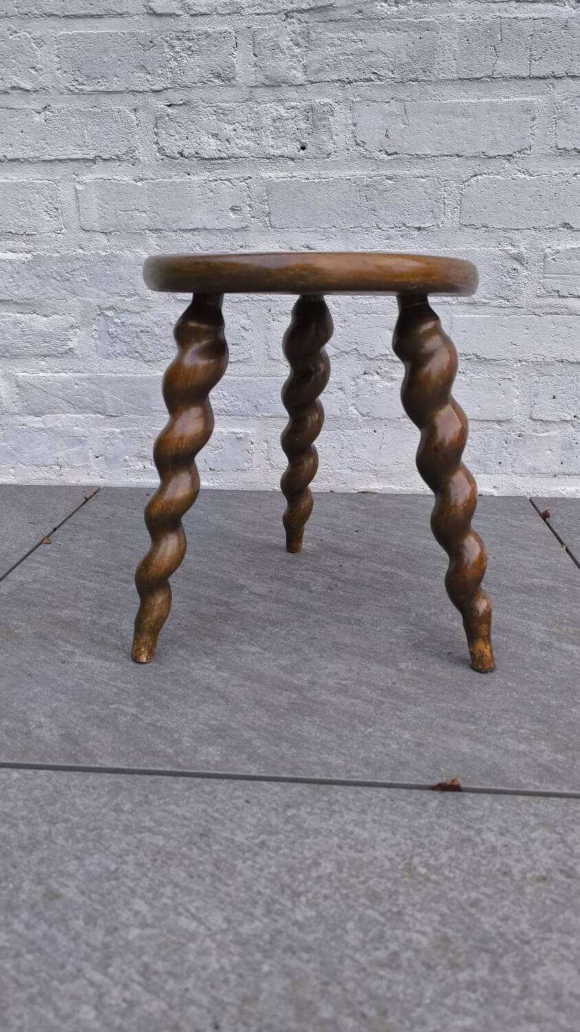 Turned wooden tripod stool