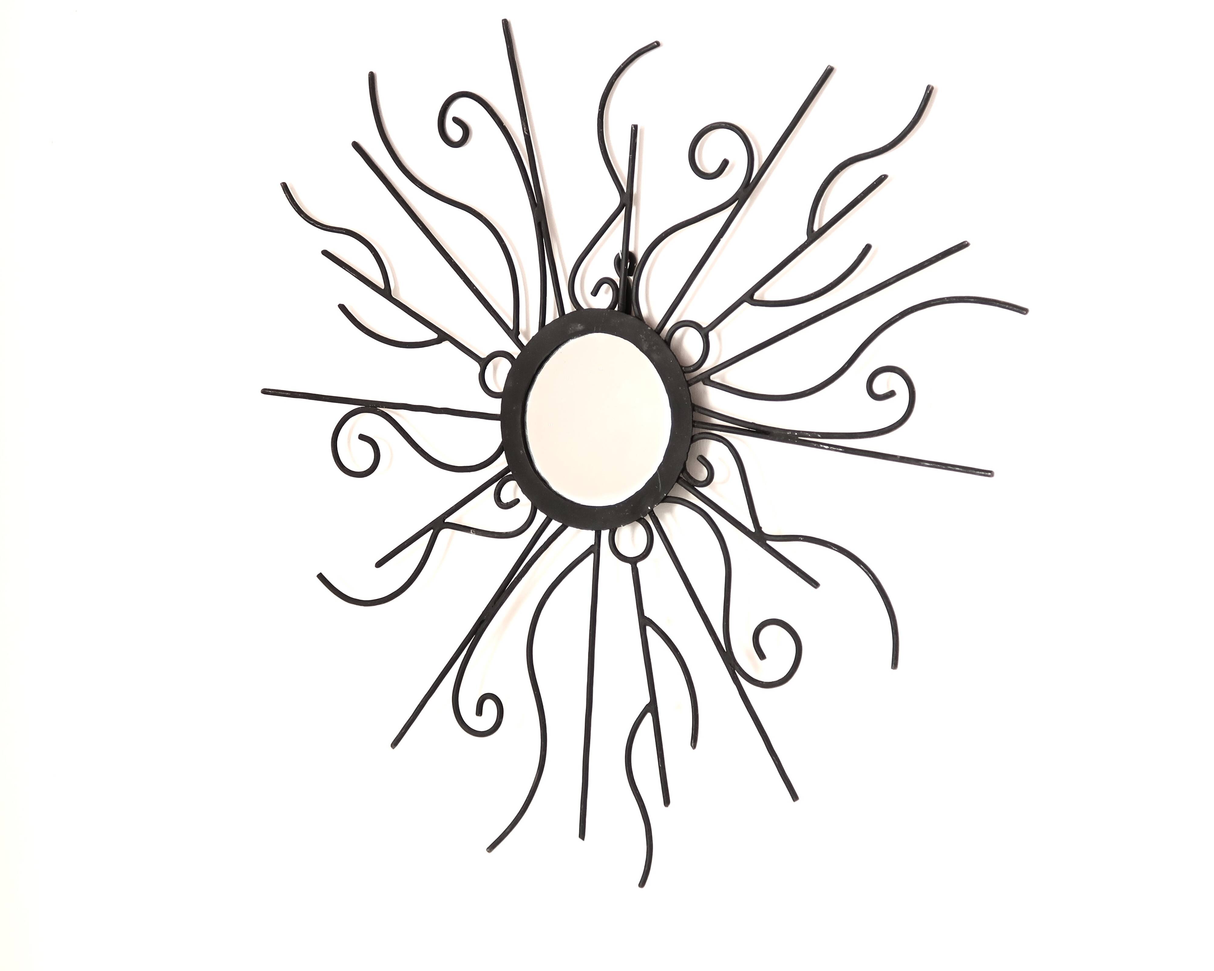 Large black metal sun mirror, 1970s