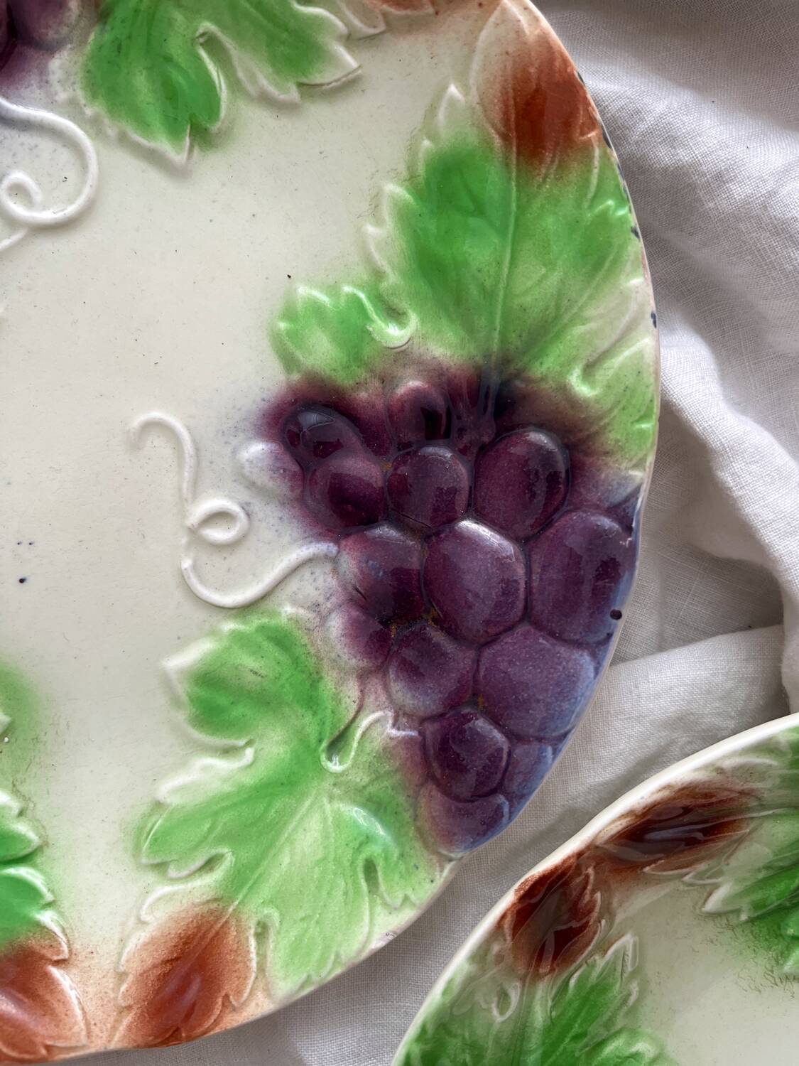 8 antique earthenware dessert plates with grapes