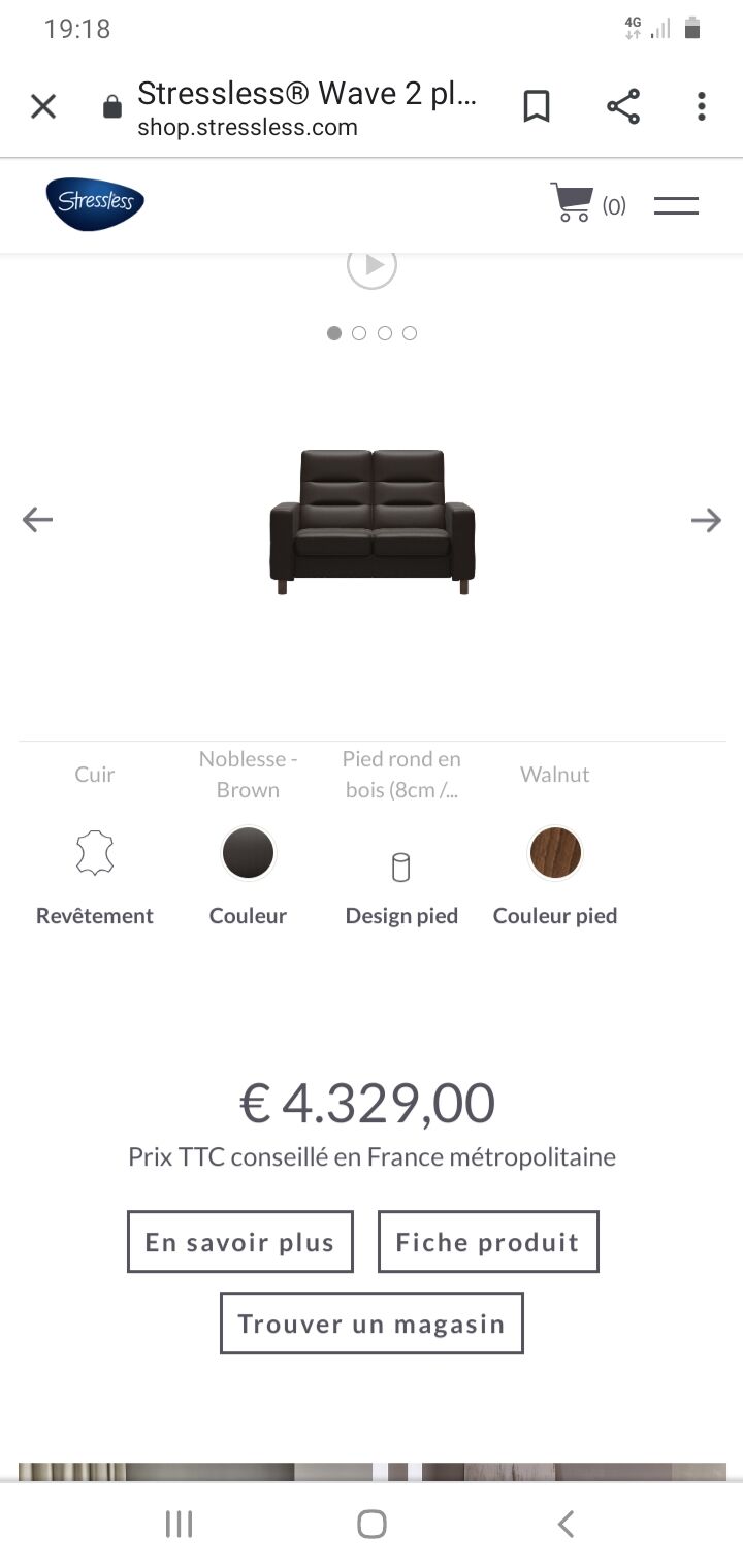 Canapé 2 places Stressless assise ultra confort, cuir Noblesse-Brown, canapé de grande qualité.