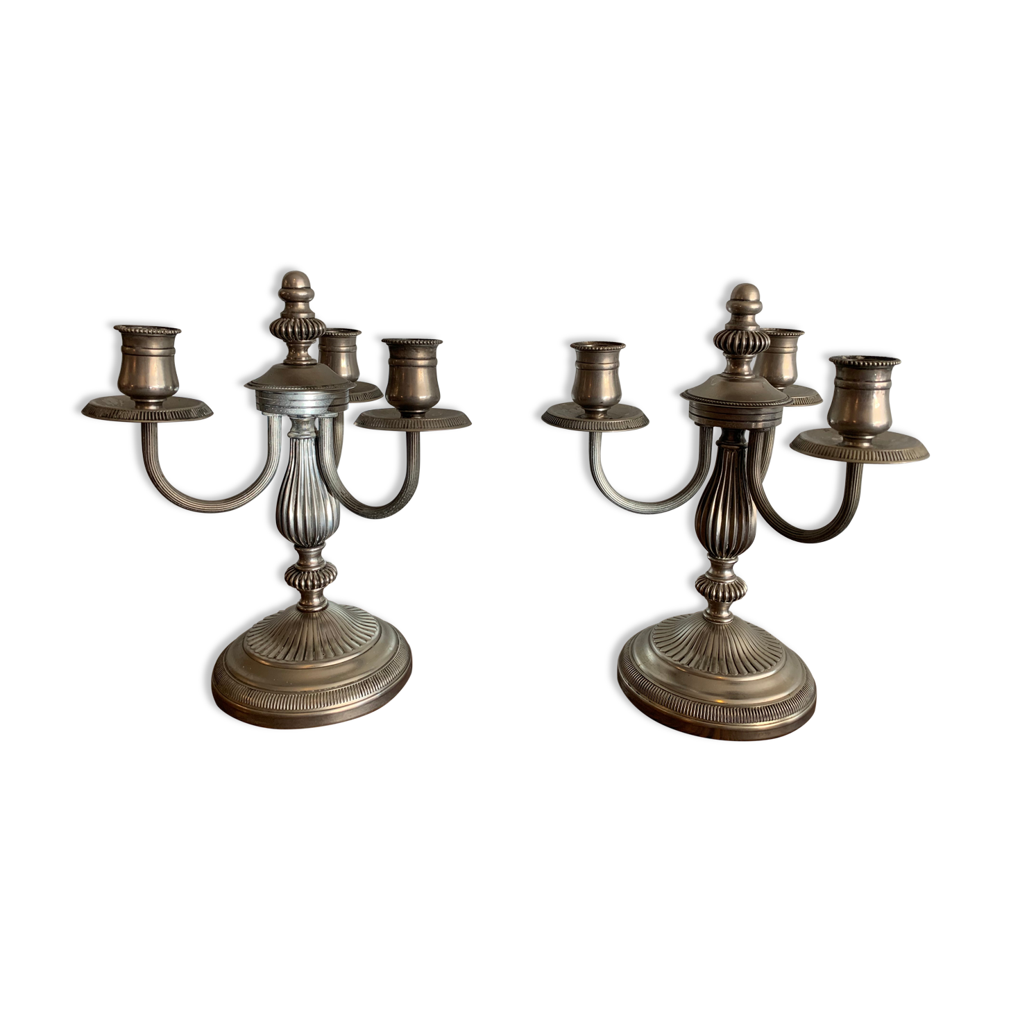 Pair of candlestick 3 branches in tin