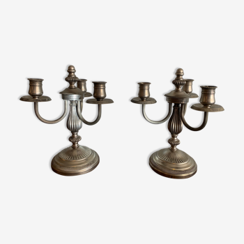 Pair of candlestick 3 branches in tin