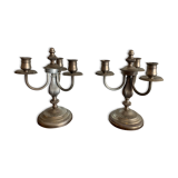 Pair of candlestick 3 branches in tin