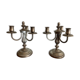 Pair of candlestick 3 branches in tin