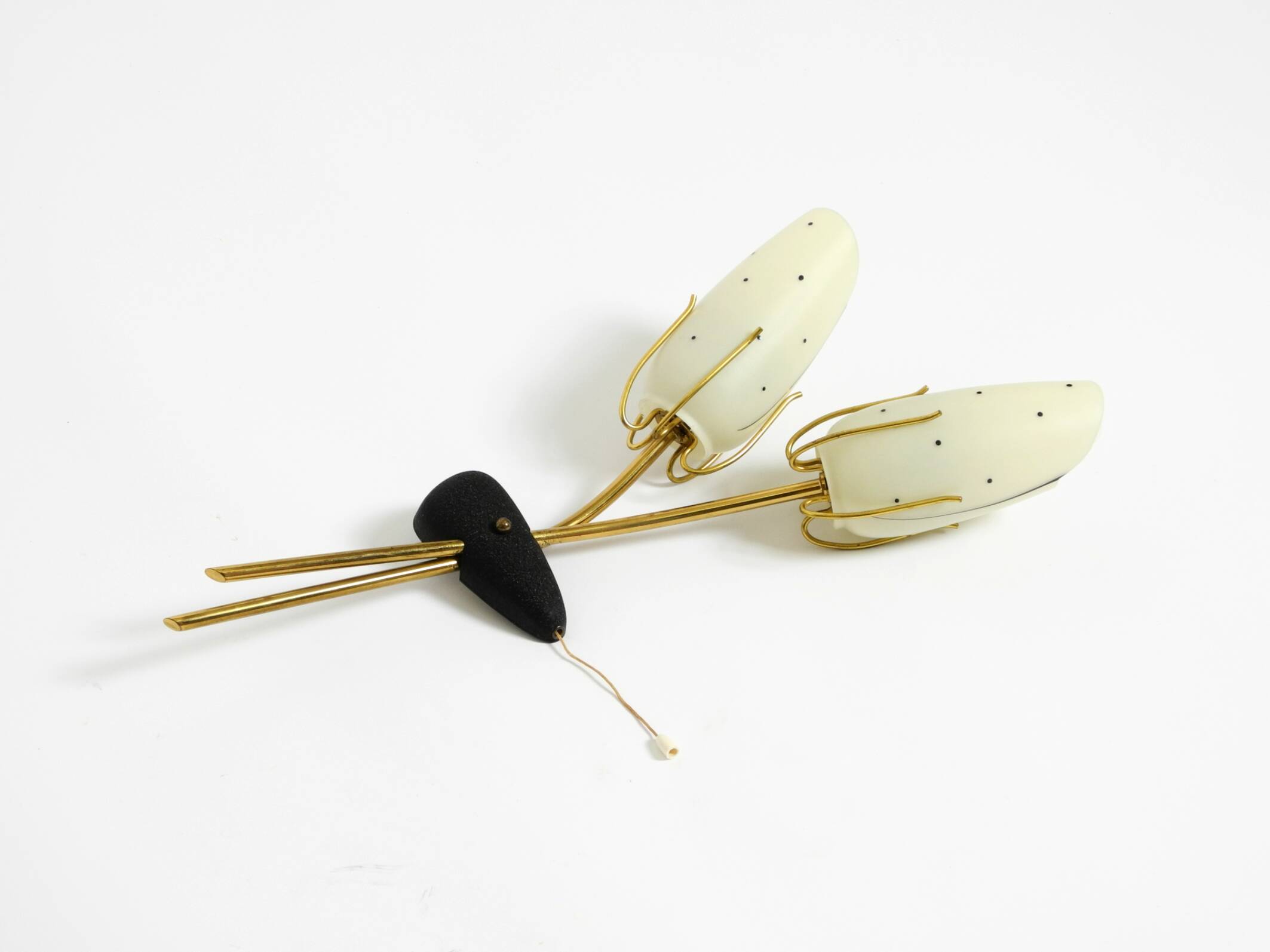 Beautiful Mid-Century brass wall lamp with painted glass shade