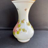 Vase Napoleon III in white opaline with floral decoration with gilding
