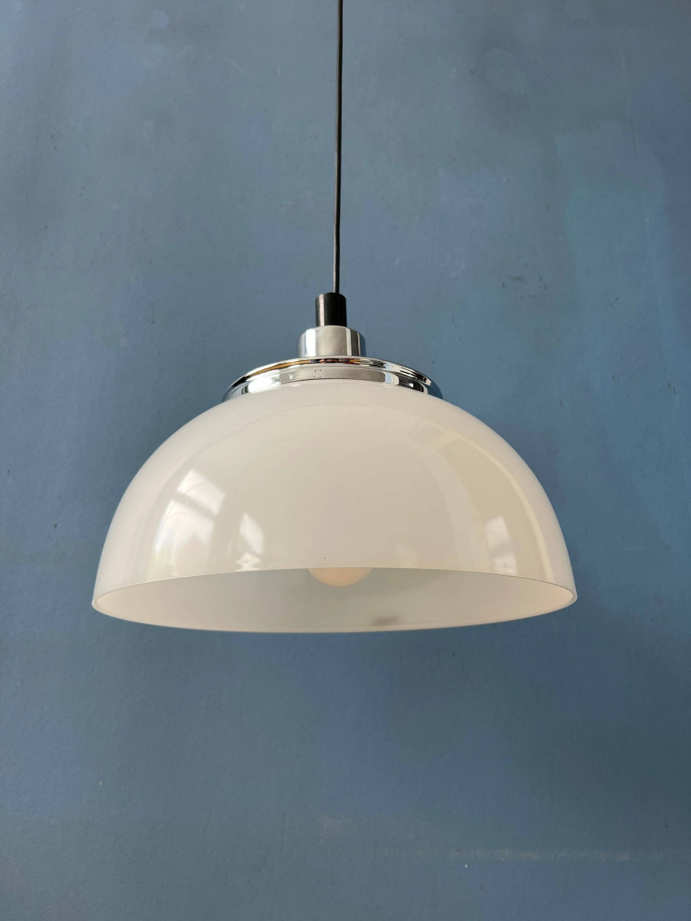 Vintage Guzzini Faro white acrylic glass pendant light