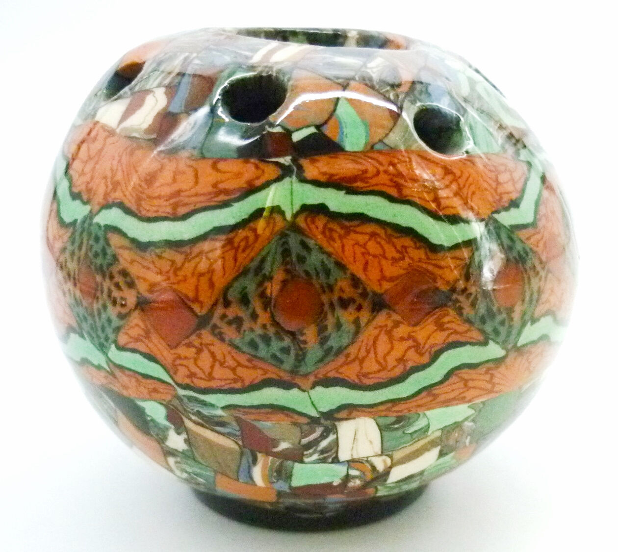 Flower spike in ball shape, glazed ceramic, signed Gerbino Vallauris.