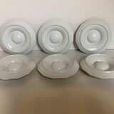 Six egg cups with toile de Jouy flowers