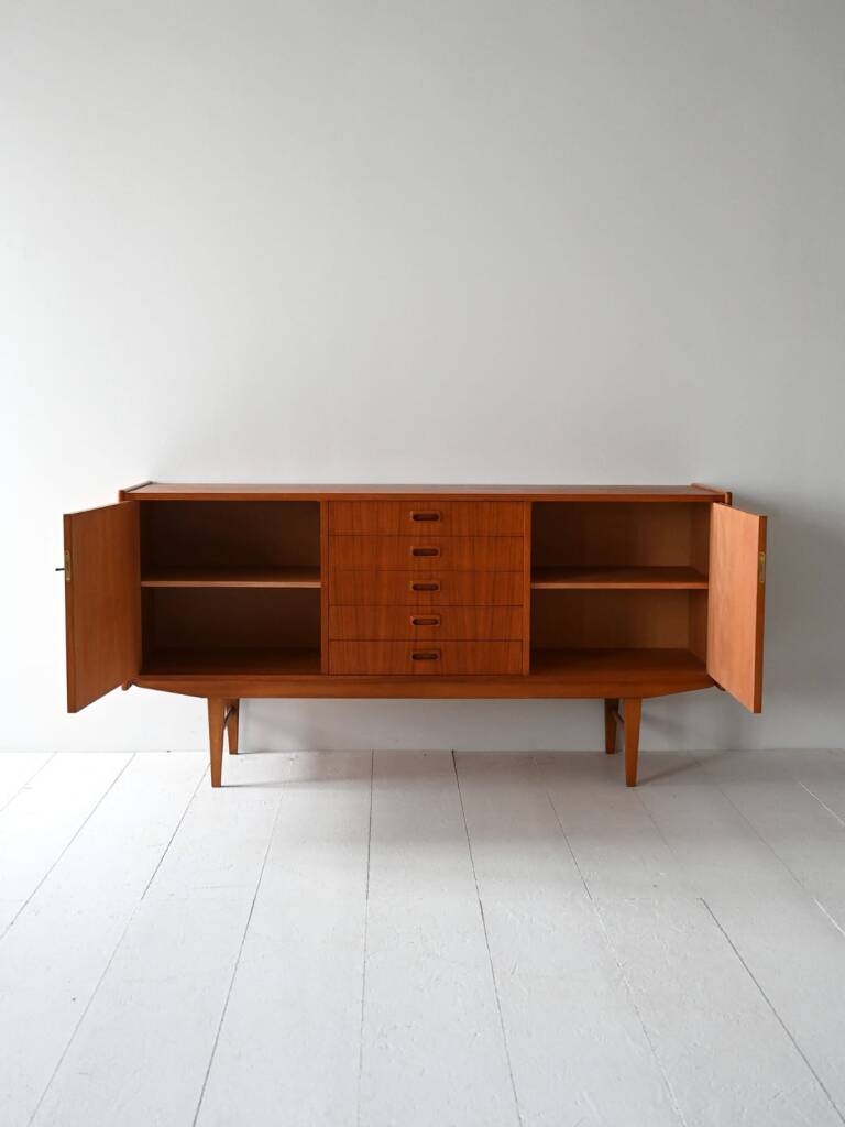 Danish sideboard in teak with central drawers. Denmark, late 1950s