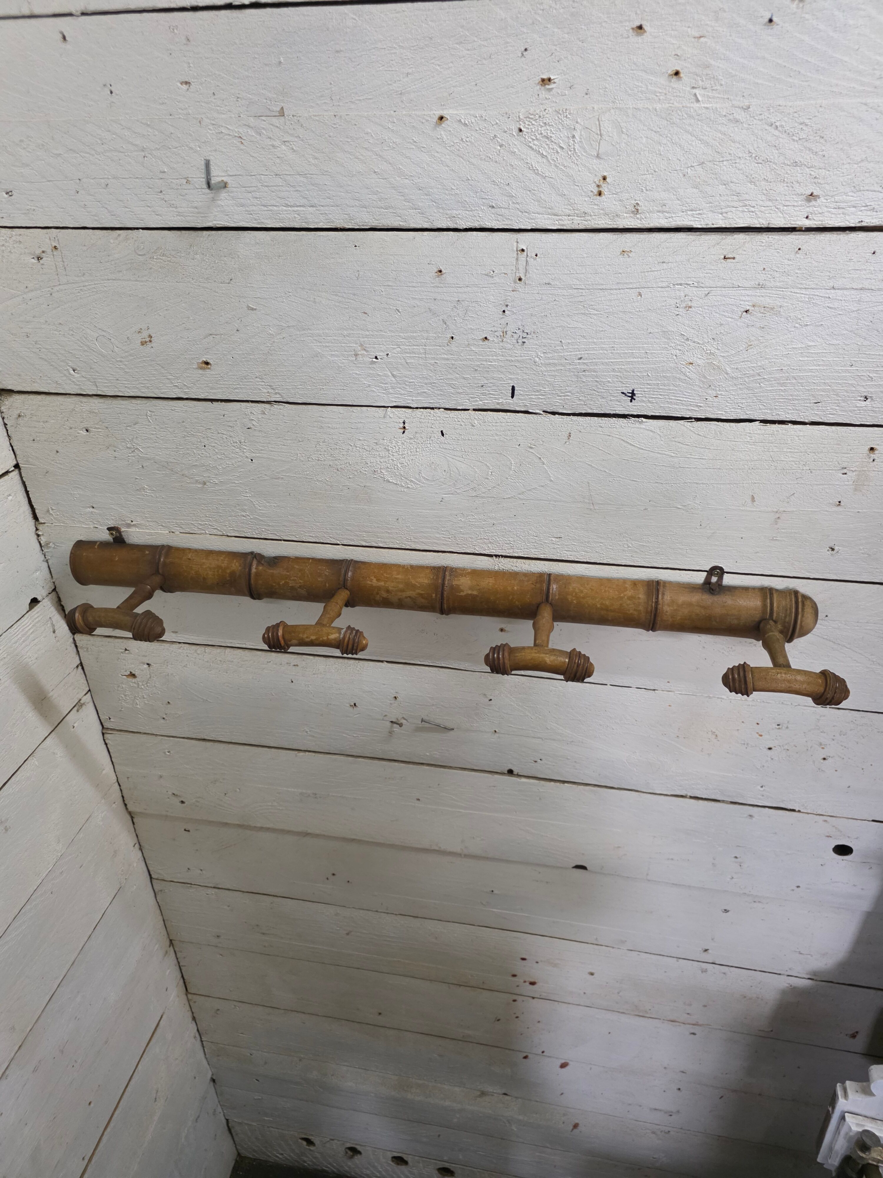 Bamboo wooden coat rack with 4 hooks, 1950s.