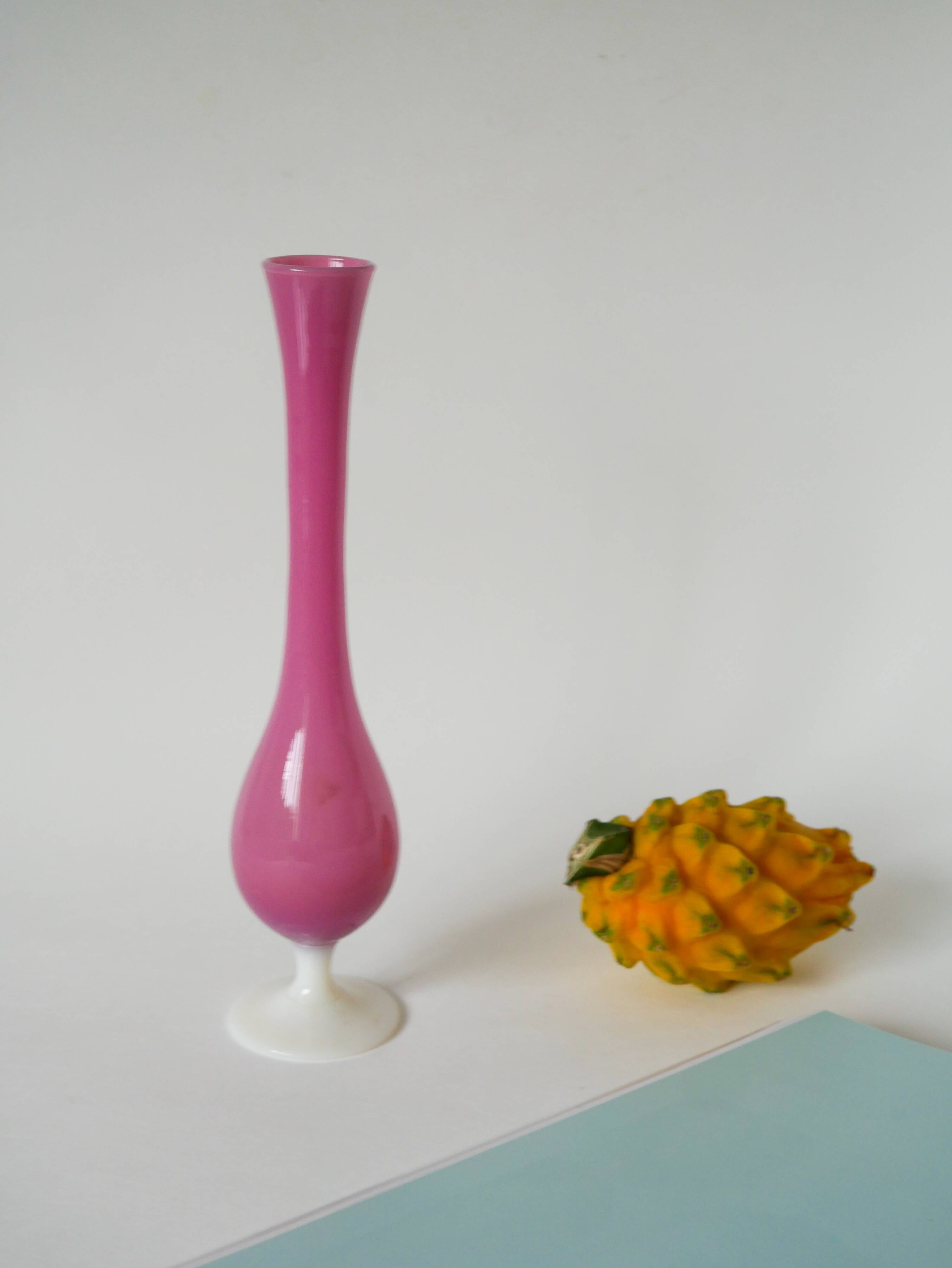 Candy pink opaline soliflore vase, 1950