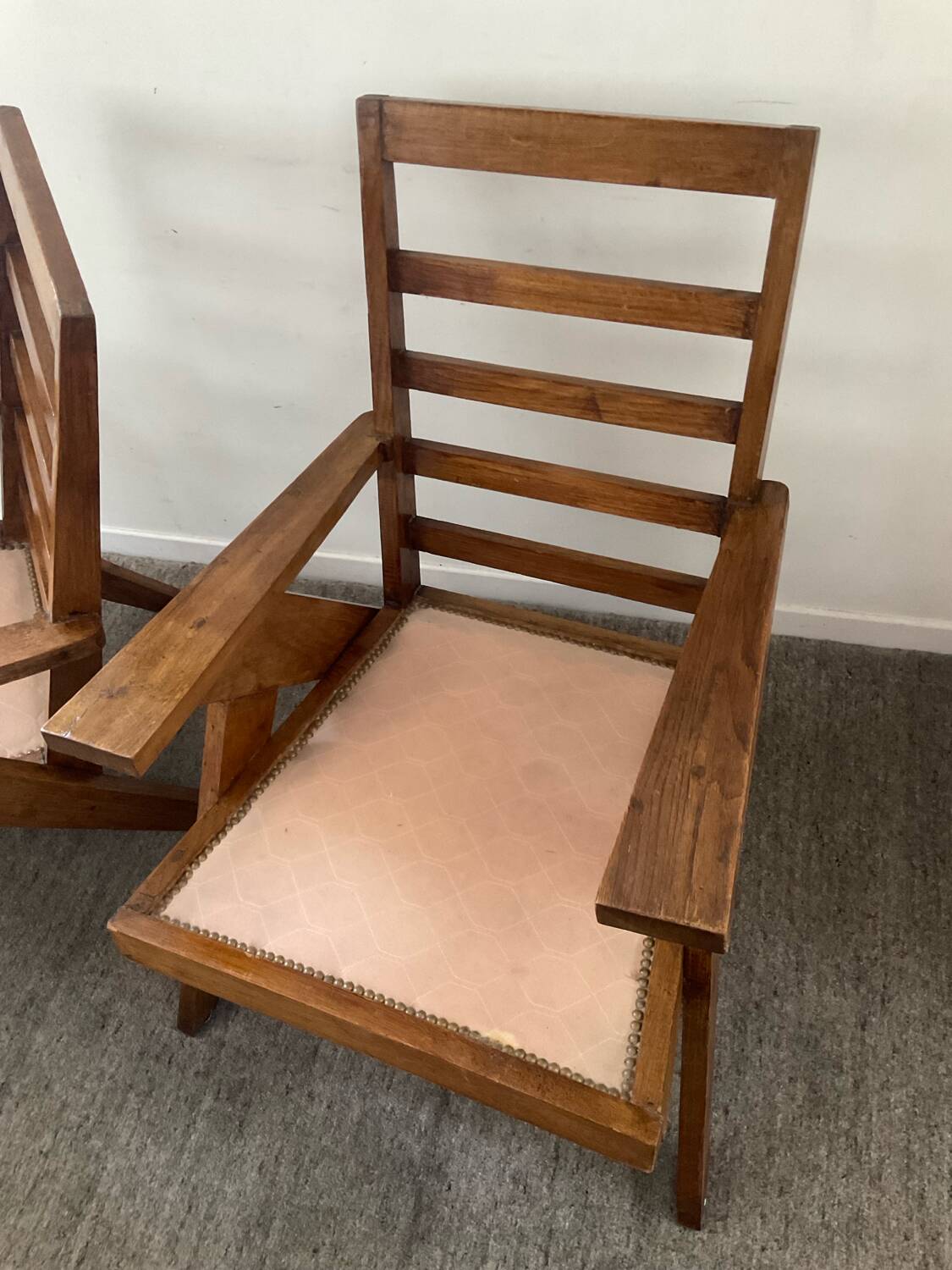 Pair of compass-legged armchairs, 1960s