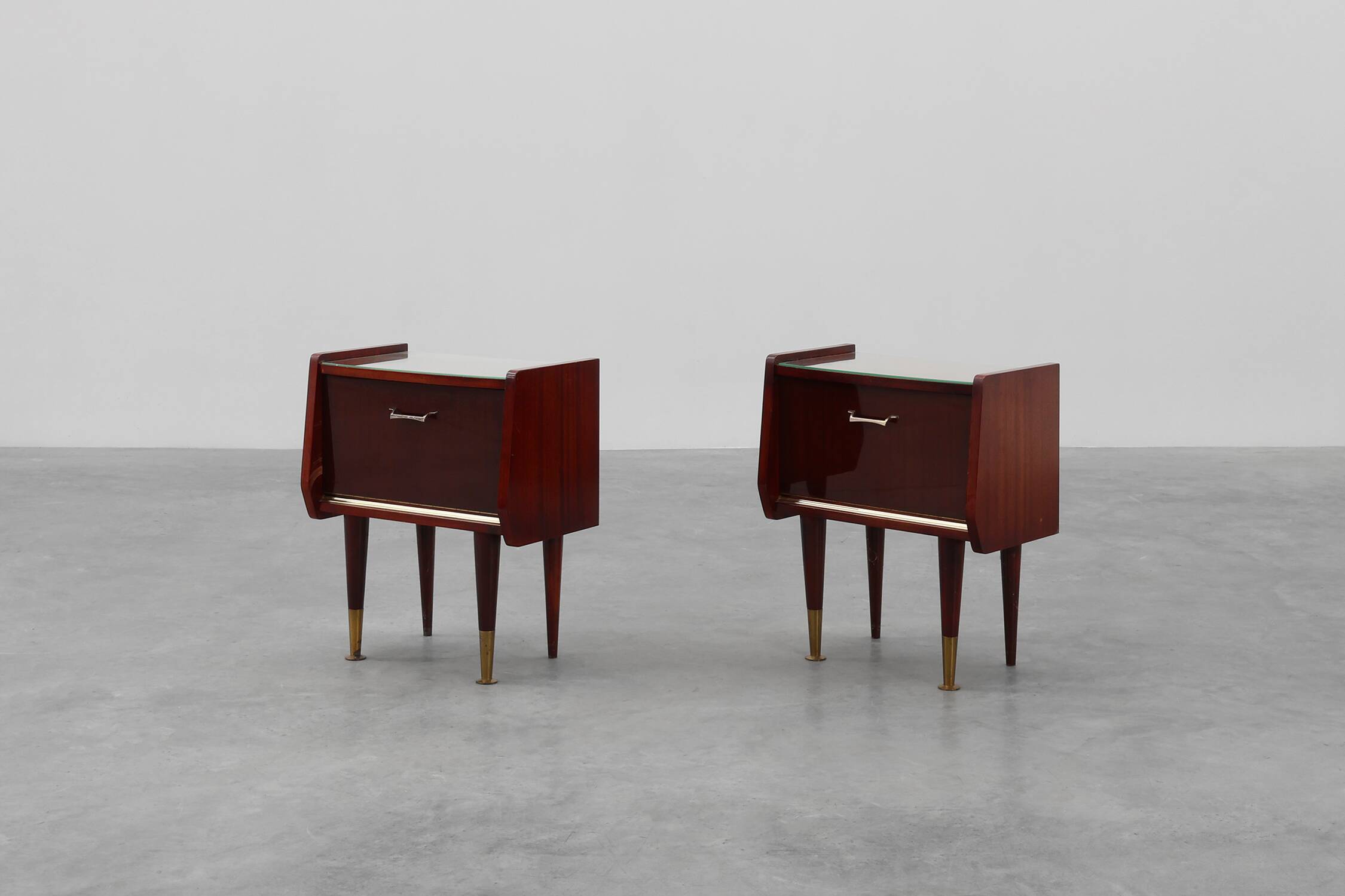 Pair vintage nightstands in wood veneer, Belgium 1950s