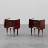 Pair vintage nightstands in wood veneer, Belgium 1950s