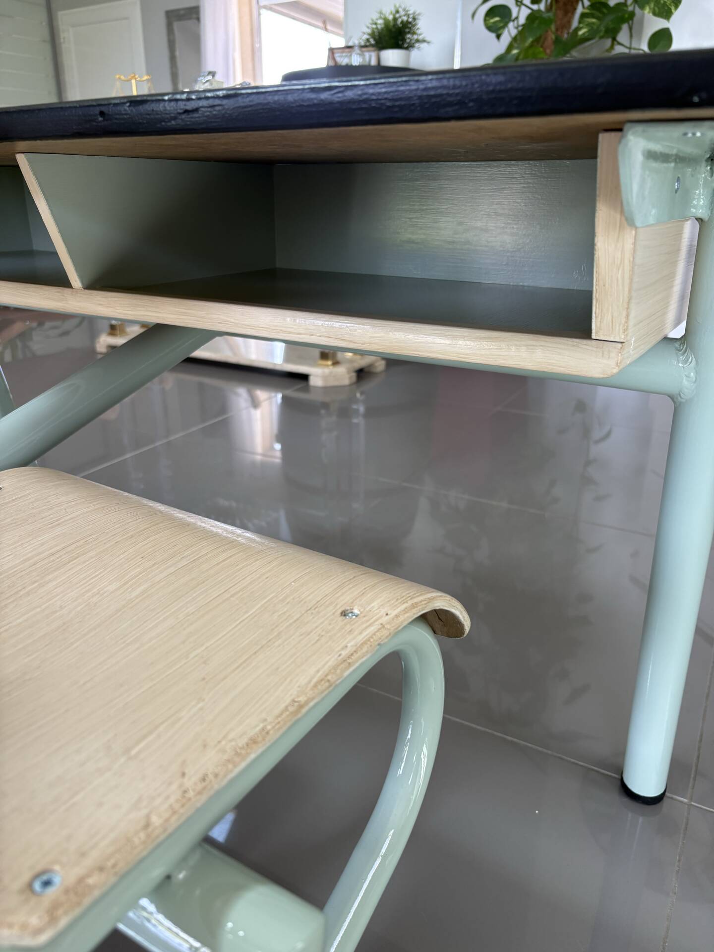 Vintage school desk for 2, fully renovated – Slate top