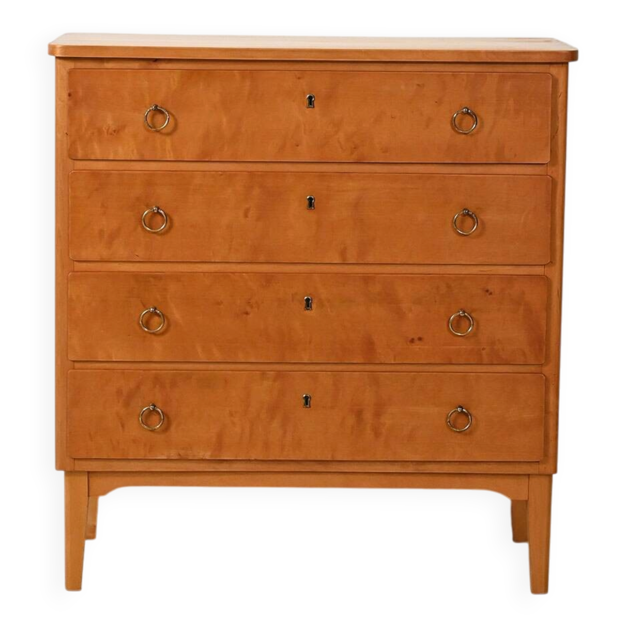 Scandinavian 1950s birch chest of drawers with brass handles