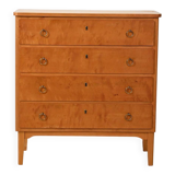 Scandinavian 1950s birch chest of drawers with brass handles