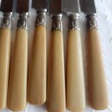 12 Old horn knives and stainless steel blades, Laurier decorative virole