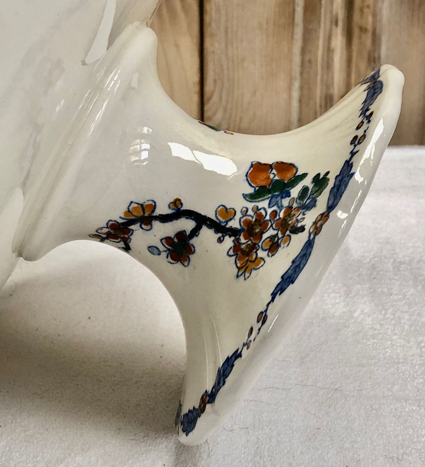 Compotier fruit cutters on pedestal Gien rooster and peonies 1938 1960