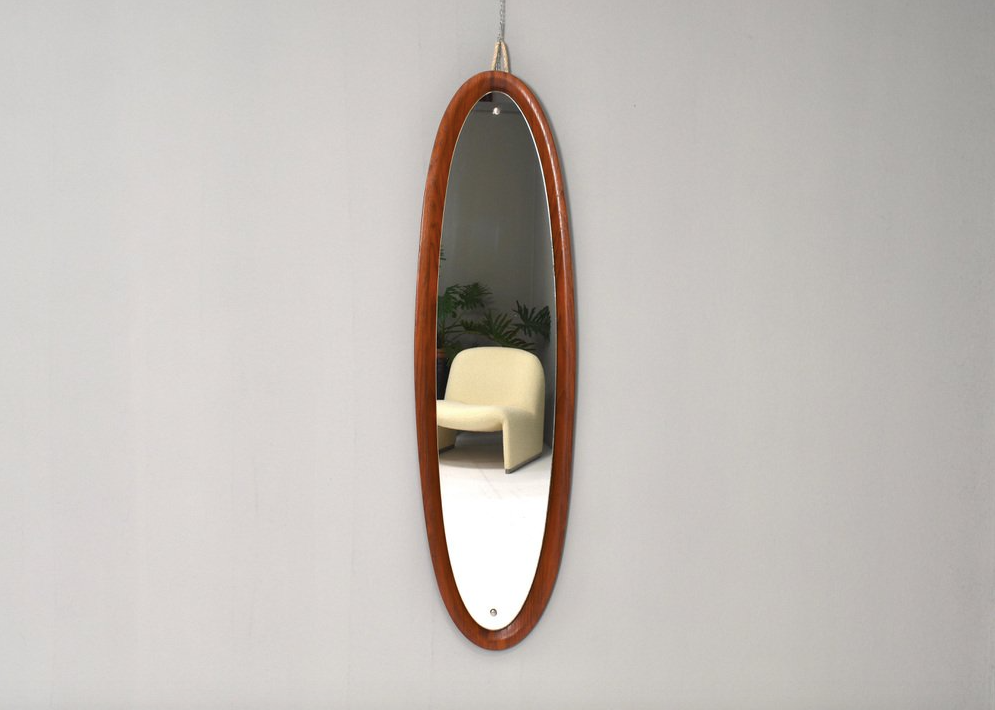 Wall mirror in teak Italy 1950 141x39cm