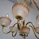 1960s Czech Mid-Century Brass and Železný Brod Frosted Glass Six-Arm Chandelier