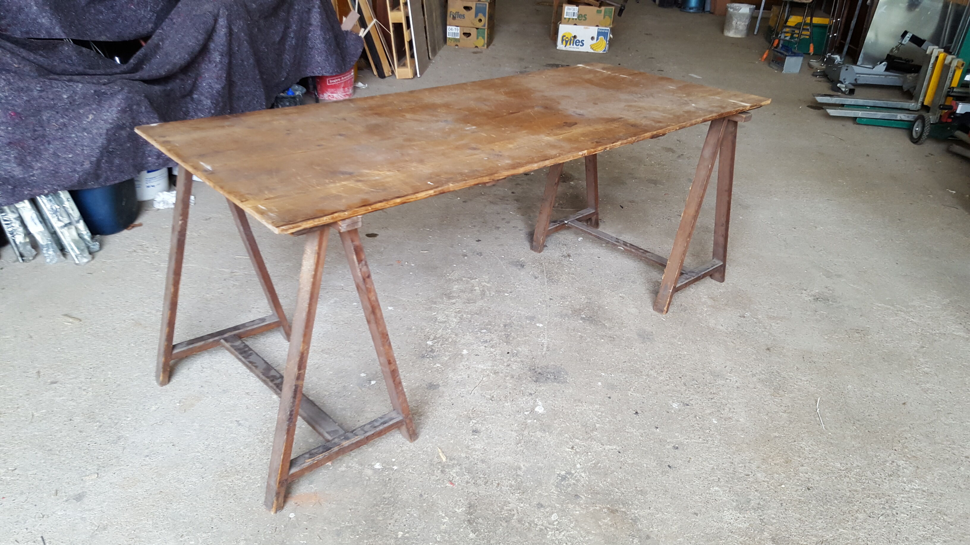 Table tray wood on trestles 188 - 79 cm