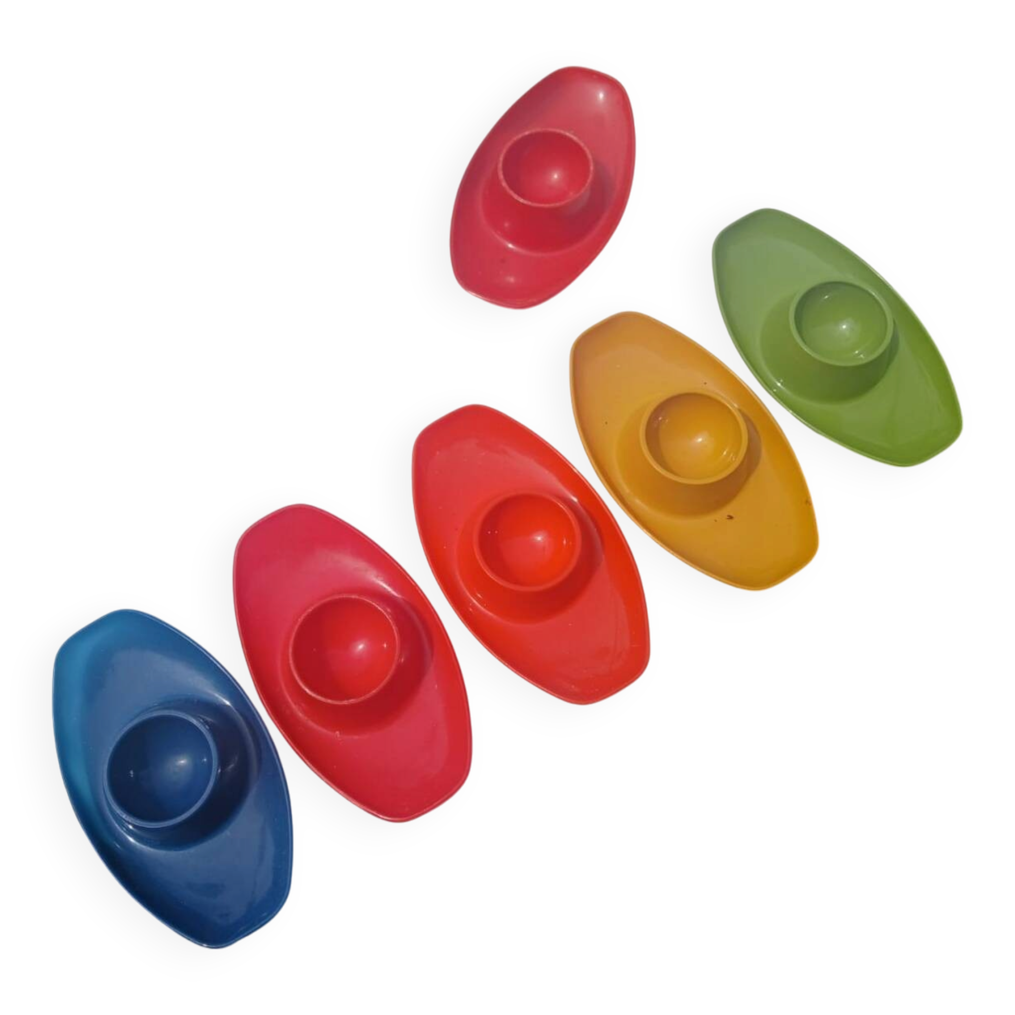 Set of 6 multicoloured vintage egg cups — Space Age pop design