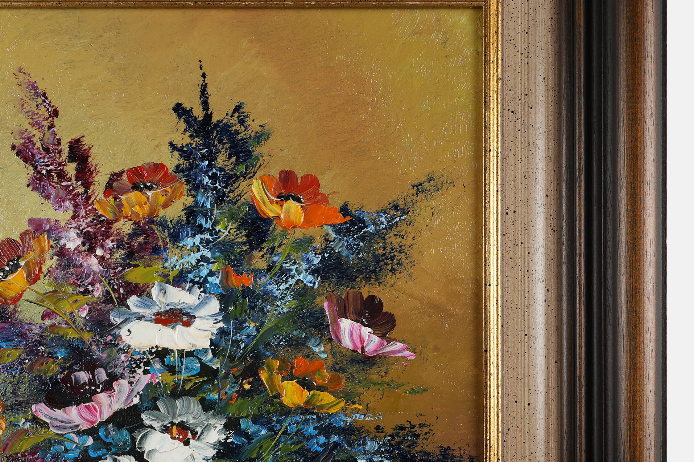 Signed Belgian painting of a still life with a bouquet of flowers, ca. 1950
