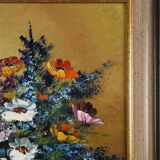 Tableau belge signé représentant une nature morte avec un bouquet de fleurs, vers 1950