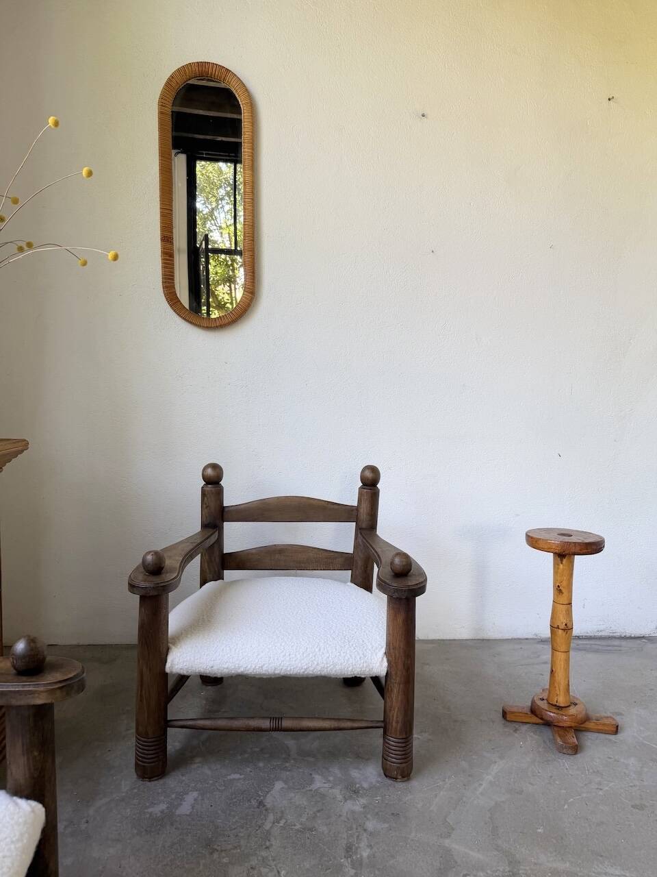 Miroir osier tressé Italie années 60 ovale