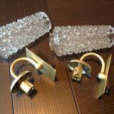 Pair of tulip glass and gold/vintage metal wall lamps 60/70