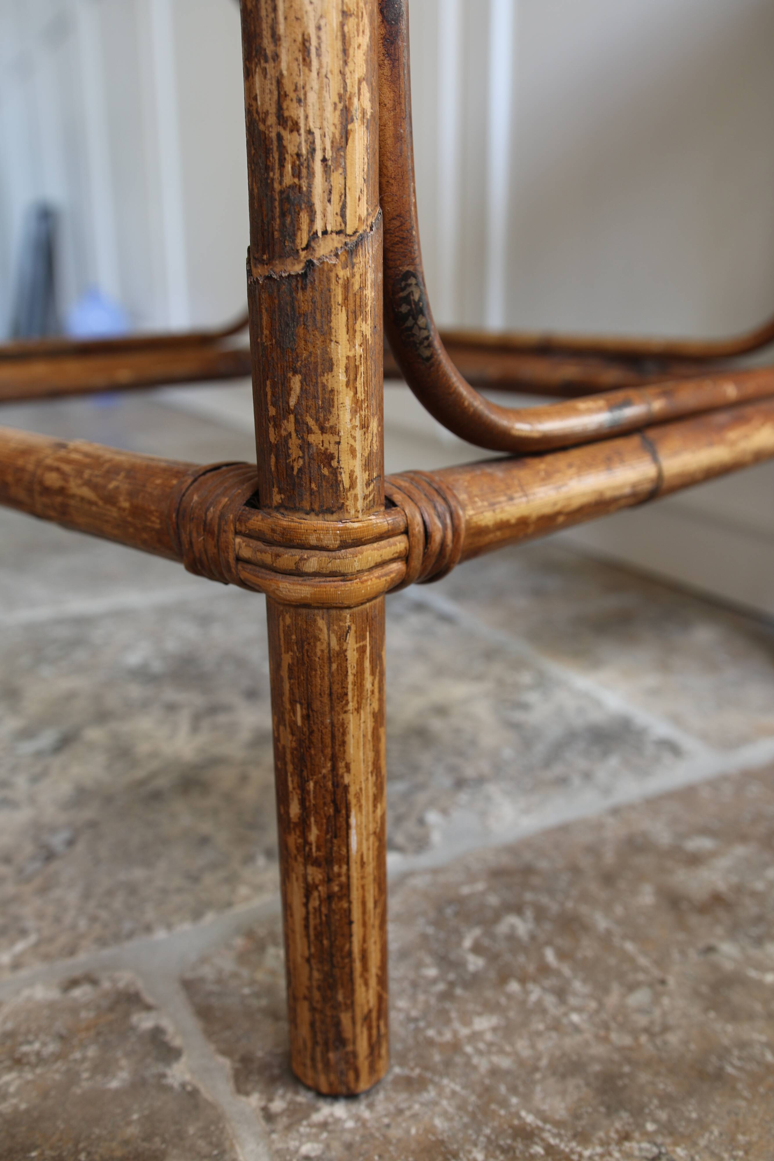 Vintage smoked glass bamboo table