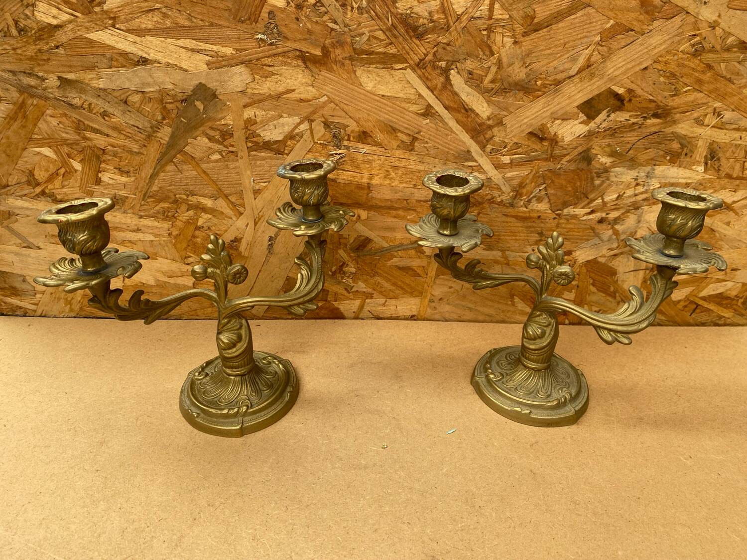 Antique Pair Of Vintage Brass Double Candlestick Holders
