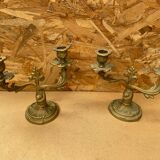 Ancienne Paire De Bougeoirs Double en Laiton Vintage