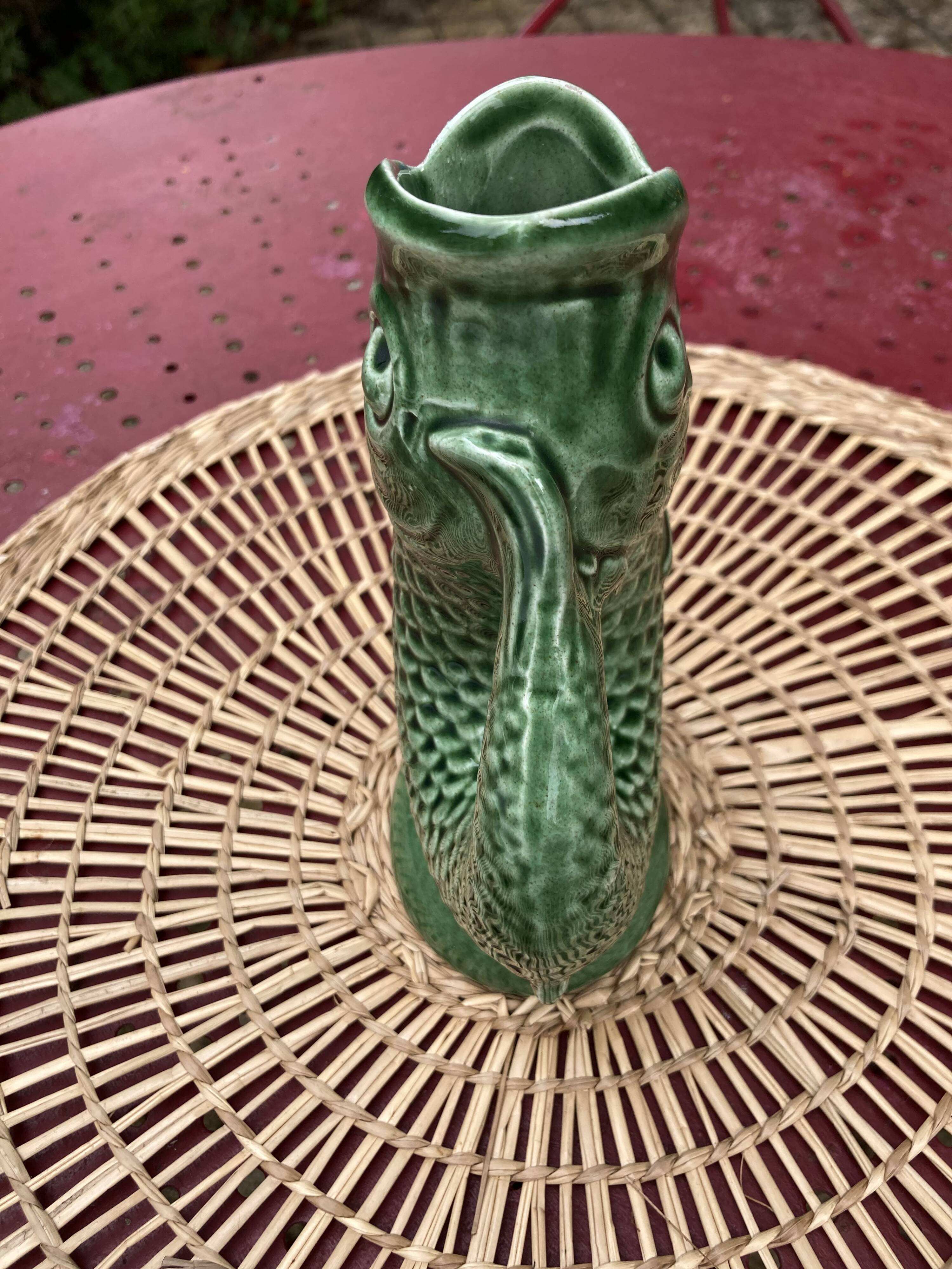 Green fish vase or pitcher