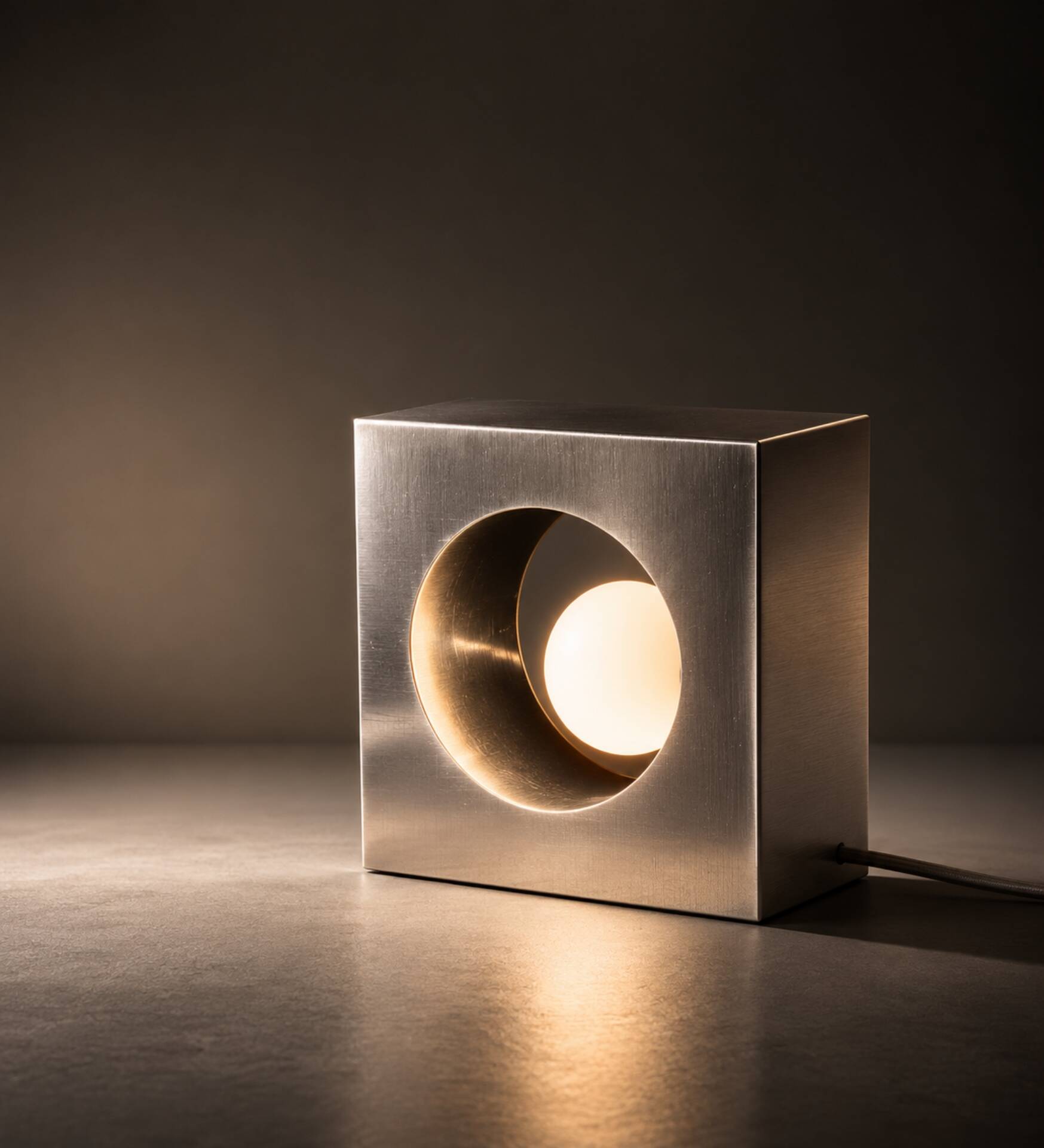 Minimalist design lamp in brushed metal – sculptural piece