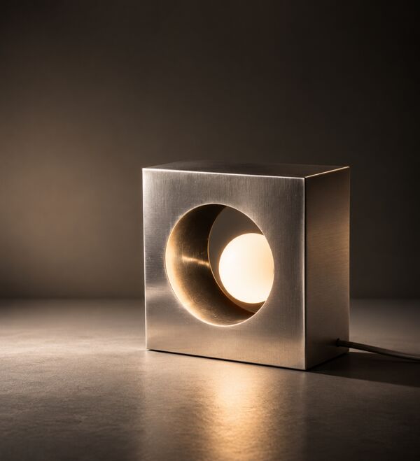 Lampe design minimaliste en métal brossé – pièce sculpturale