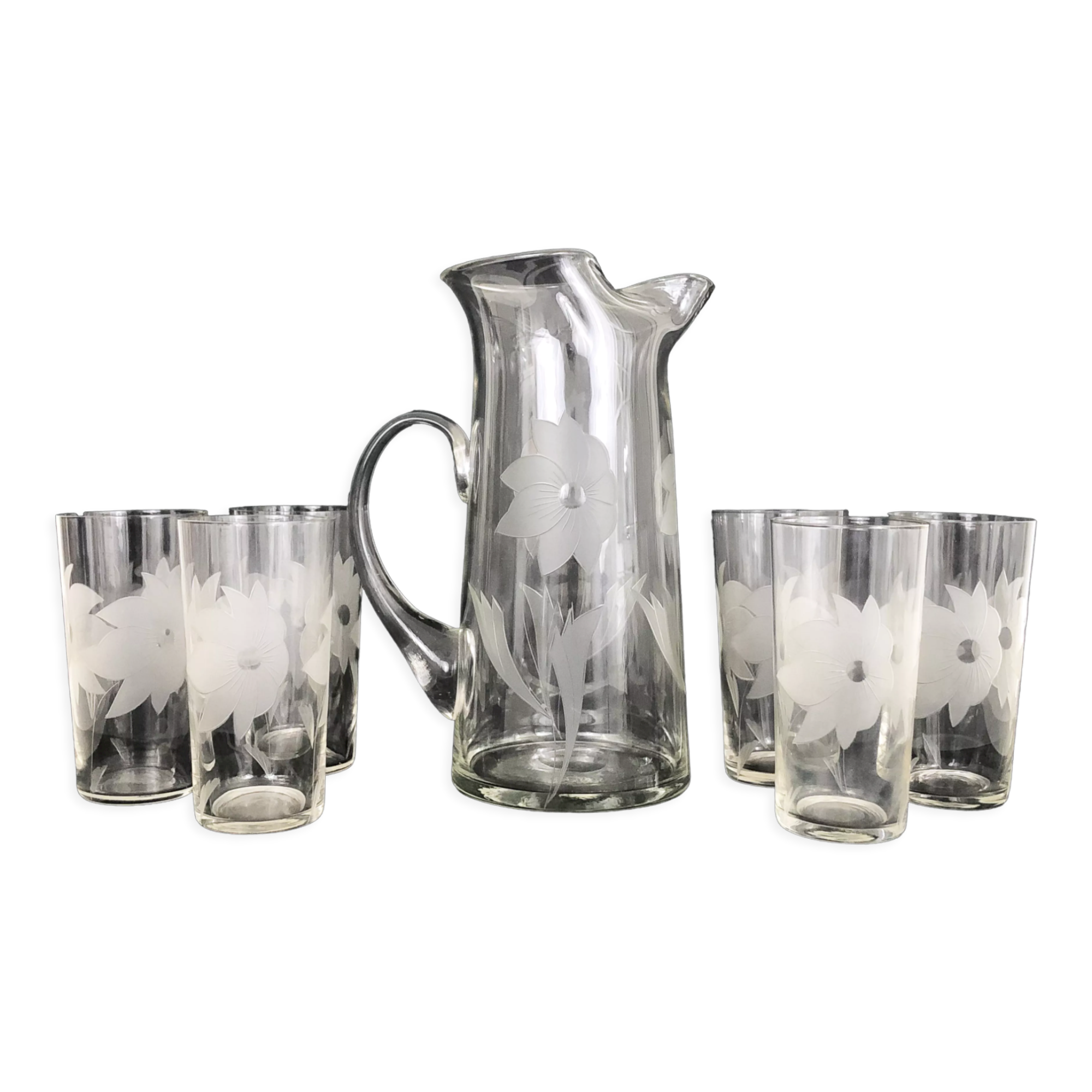 Orange service, vintage crystal water service. Year 50