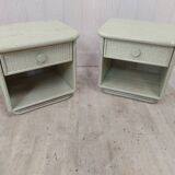 Paire de tables de chevets bois et osier