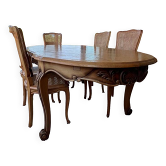 Table et chaises louis xv bois & marbre