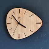 Vintage formica clock silent asymmetrical wall pendulum "Japy wood"