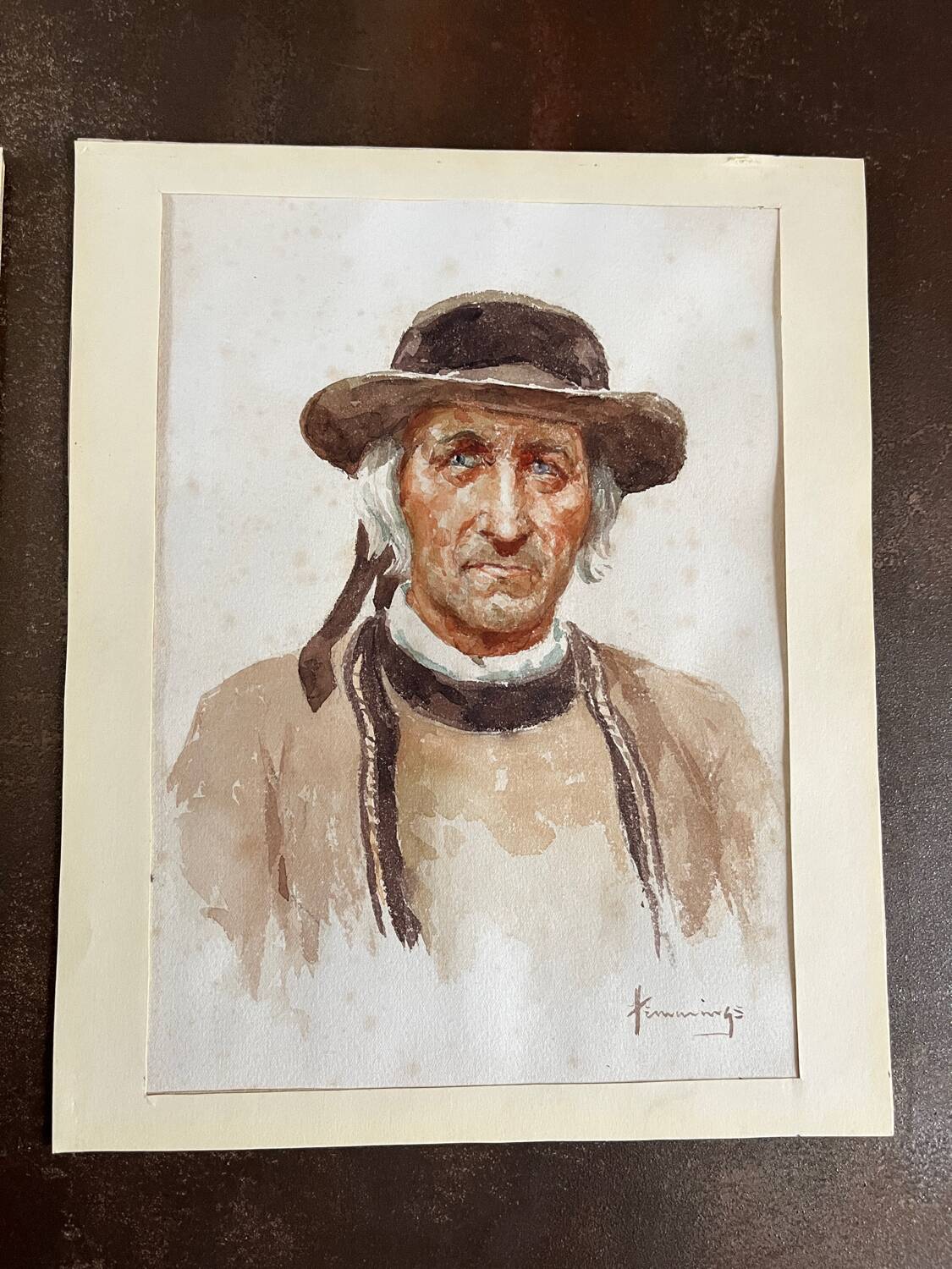 2 watercolor portraits painting signed Robert Hemmings