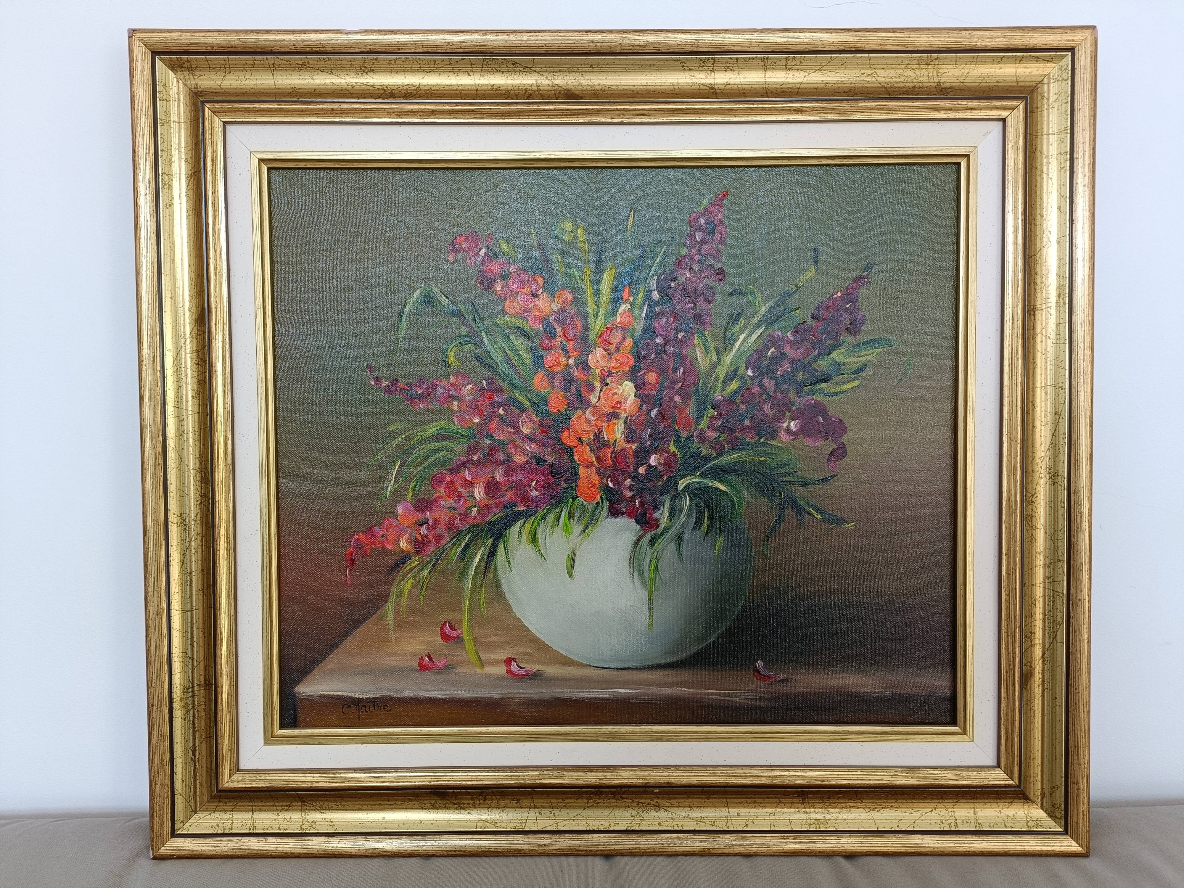 Oil on canvas "Porcelain with Wallflowers"