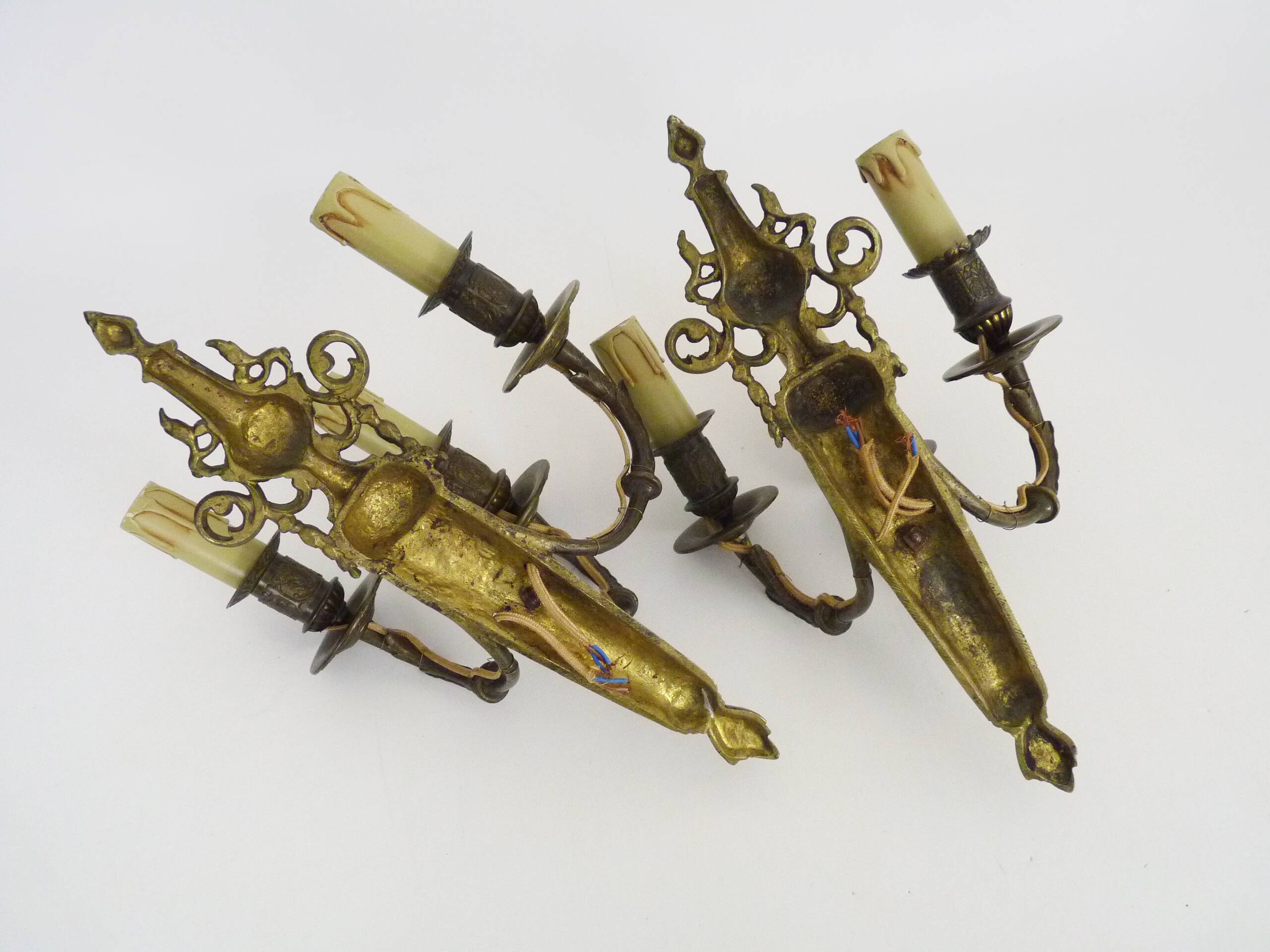 Magnificent Pair of Bronze Sconces with Louis XV Style Fire Pots. 1930s