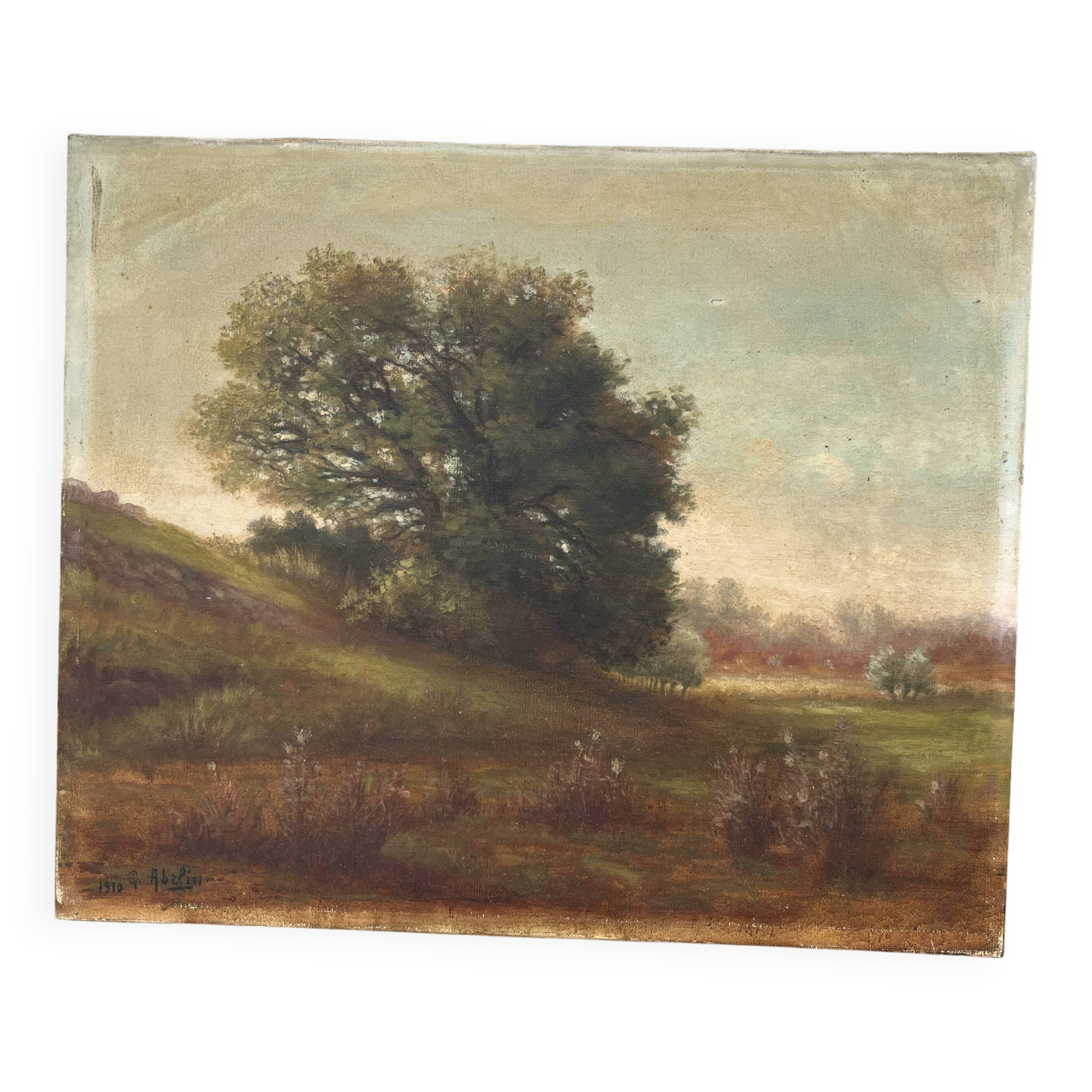 Painting Animated Landscape signed Abelin 1910 – Oil on canvas