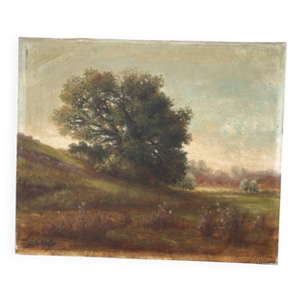 Painting Animated Landscape signed Abelin 1910 – Oil on canvas