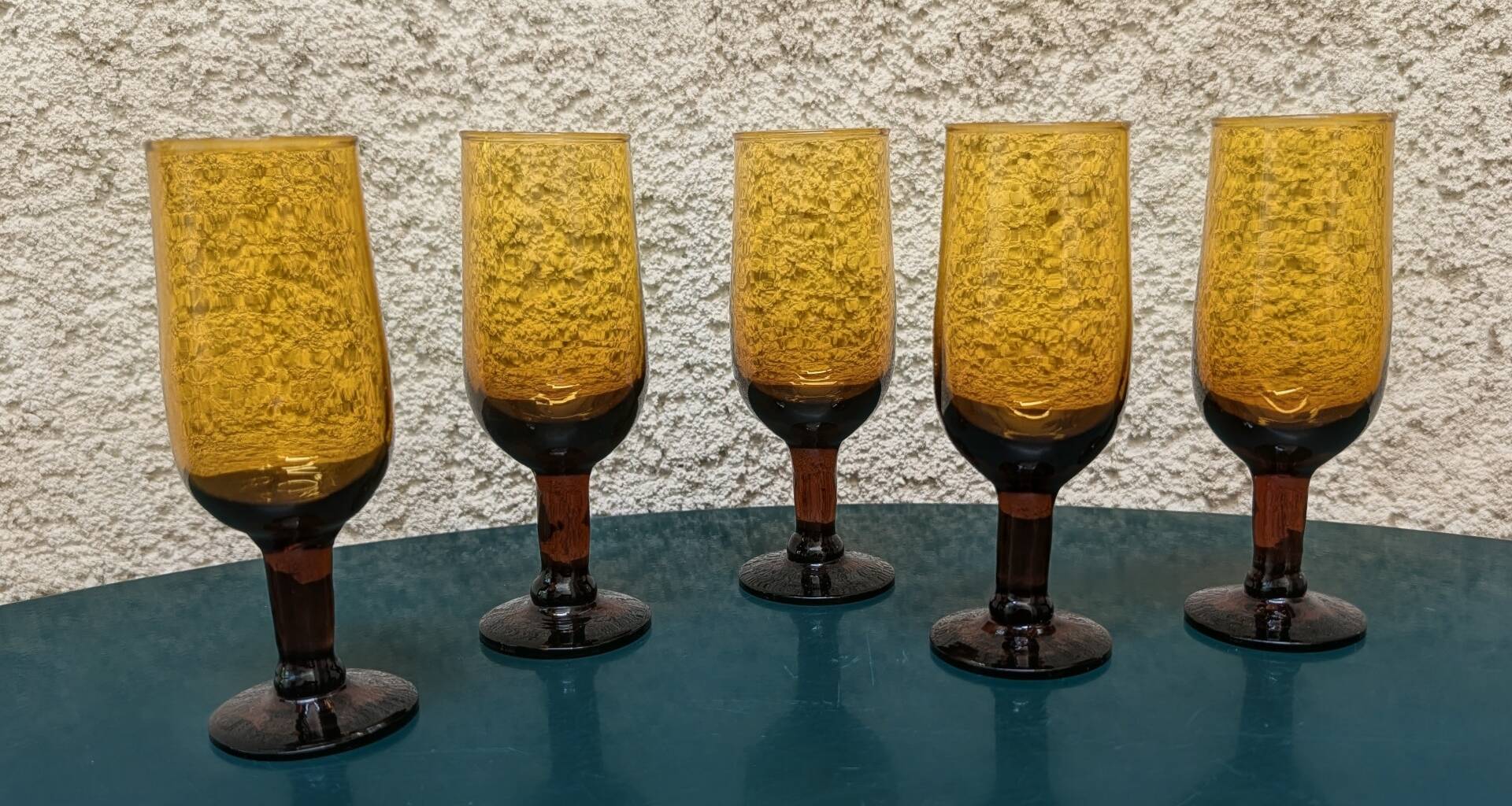vintage amber footed glasses, 1970s